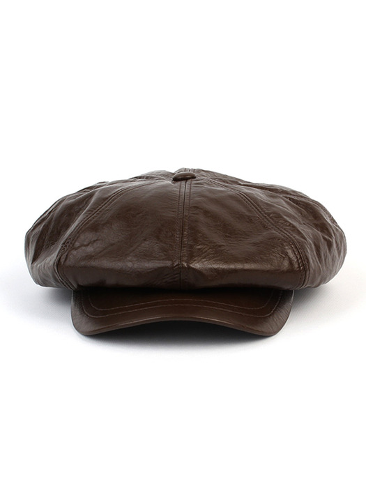 Crack Leather Brown Belted Newsboy Cap 뉴스보이캡