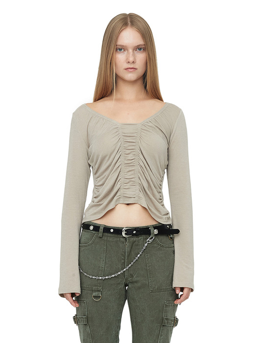 FRONT SHIRRING TOP / BEIGE