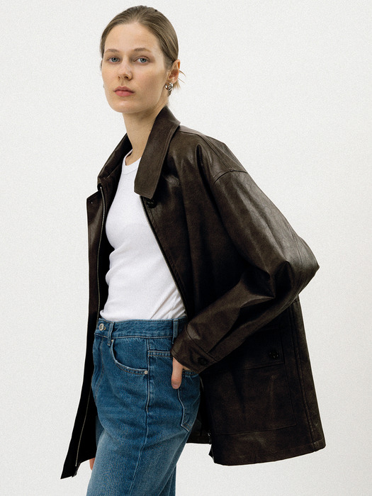 Tessa leather jacket (D.brown)