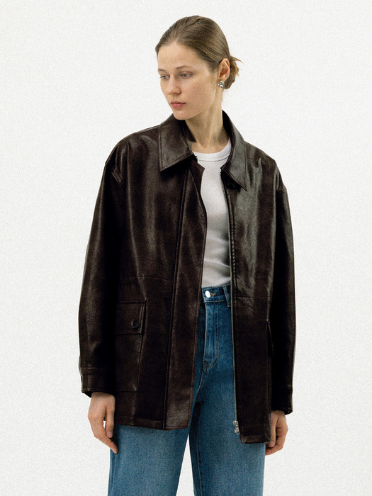 Tessa leather jacket (D.brown)