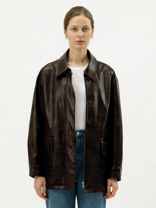 Tessa leather jacket (D.brown)