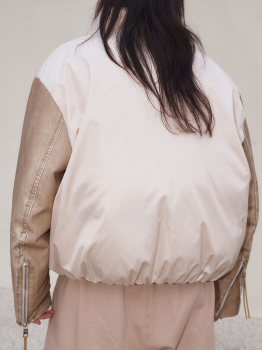 G_TANNING LEATHER SLEEVE PUFFER / BEIGE