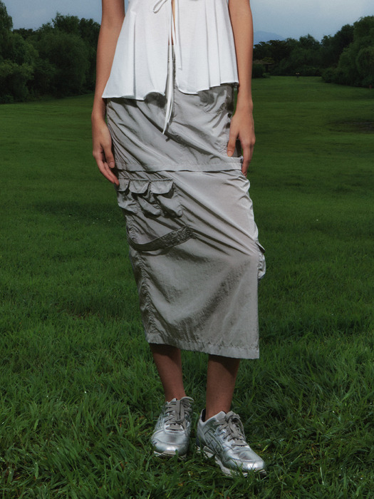 Military Long Skirt Silver Grey