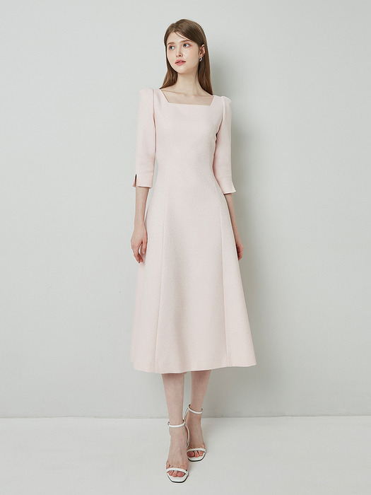 RISA Square neck tweed Dress_Pink