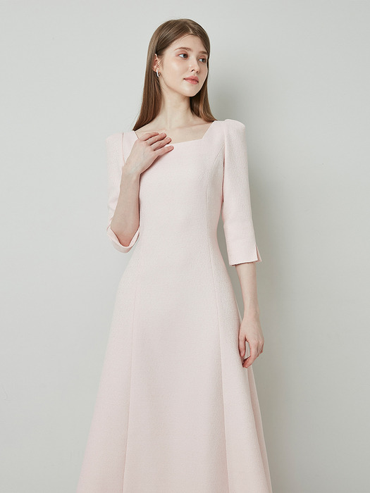 RISA Square neck tweed Dress_Pink