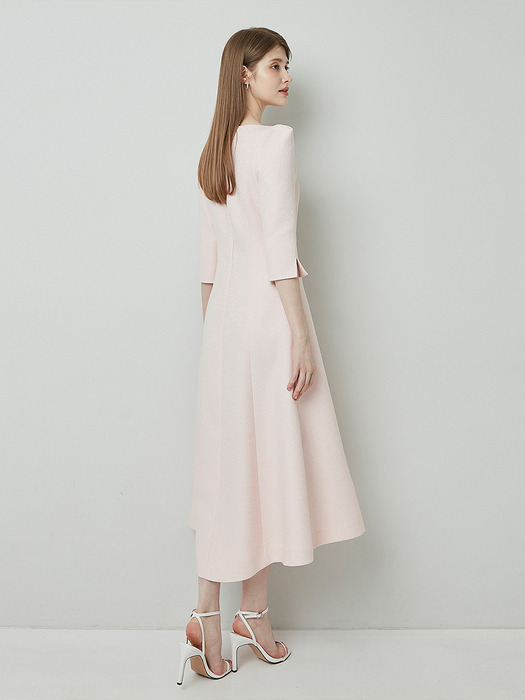 RISA Square neck tweed Dress_Pink