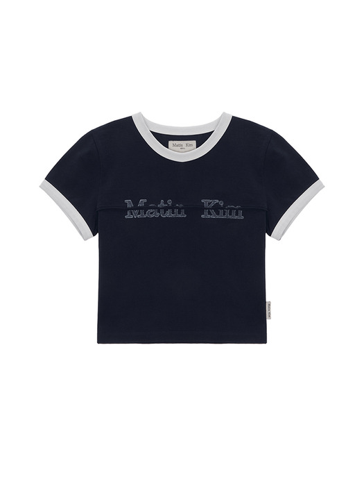 CUTTED LOGO RINGER CROP TOP IN NAVY