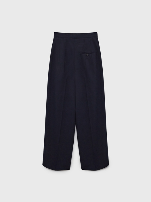 High Waist Wool Silk Arch Pants - Navy