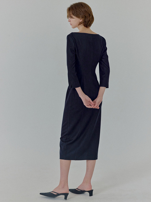 Trophy Boat-Neck Dress long(3color)