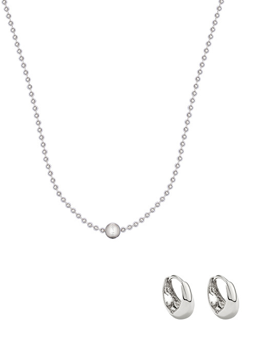 [단독][925 silver] Un.silver.176 / ave ball necklace (silver) + pigling earring (silver)