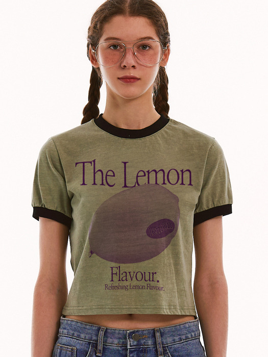 LEMON RINGER CROP TEE (KHAKI)