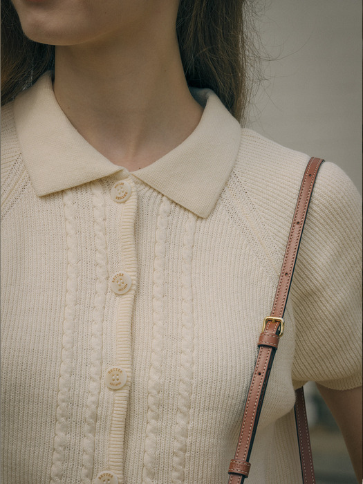 Cable collar knit cardigan_Ivory