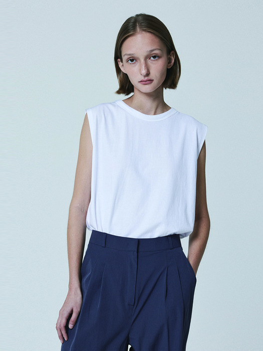 Cotton Square Sleeveless Top (White)