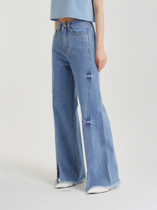 라인 슬릿 데님 팬츠 블루_LINE  SLIT DENIM PANTS BLUE