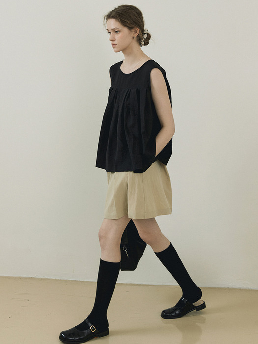 Pleated strap blouse_Black