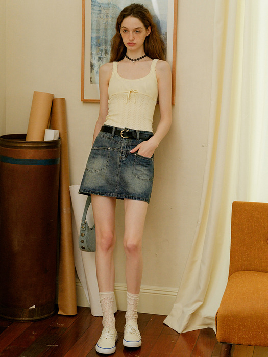 Cest_Vintage front pocket denim skirt