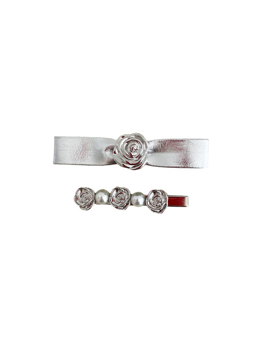 Silver Rose Clip Set