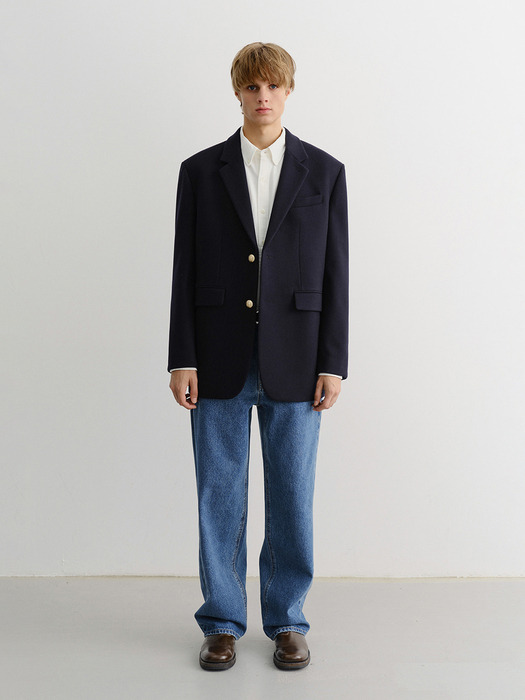 UNISEX CLASSIC 2 BUTTON WOOL BLAZER NAVY_M_UDJA5C107N2