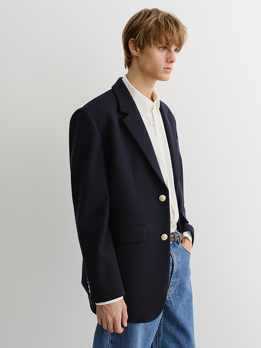 UNISEX CLASSIC 2 BUTTON WOOL BLAZER NAVY_M_UDJA5C107N2
