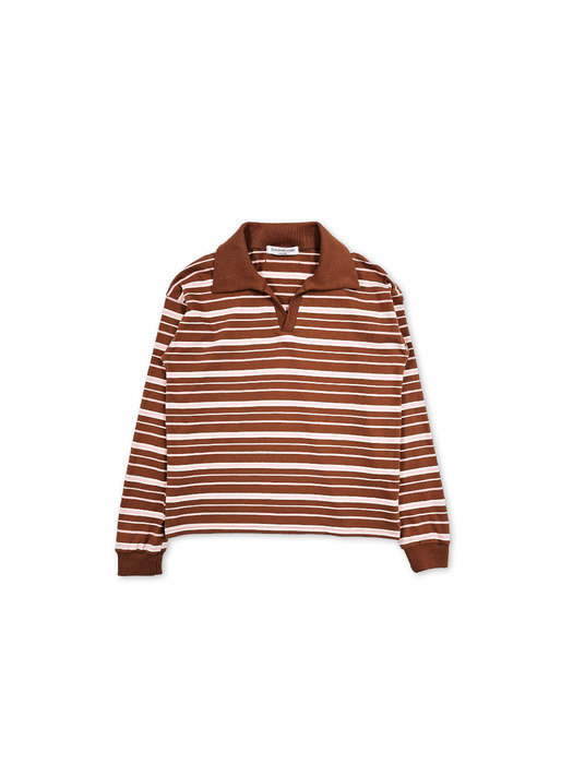 Stripe Open collar Rugby Shirt Camel