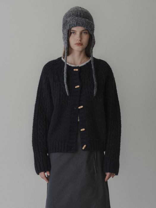 Duffle cable cardigan (navy)