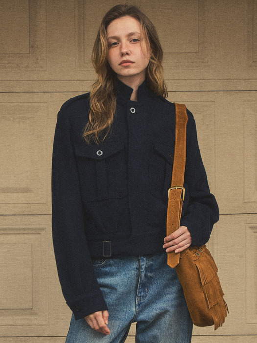 wool navy short jacket_Navy