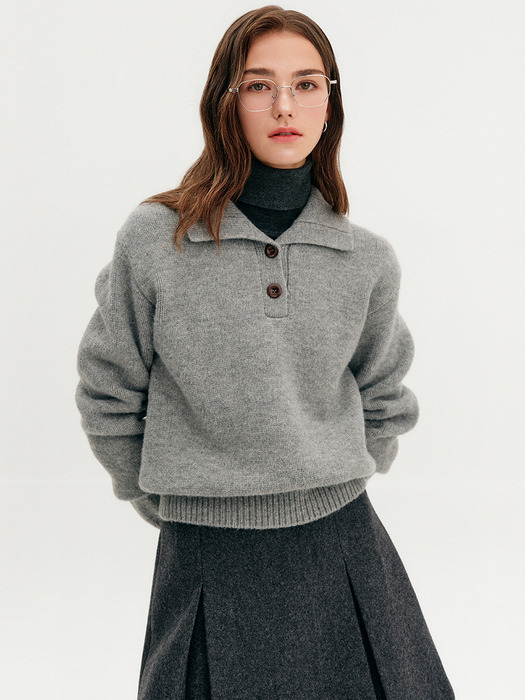 신디 라쿤 카라 니트_그레이 / CINDY RACCOON COLLAR KNIT_GREY