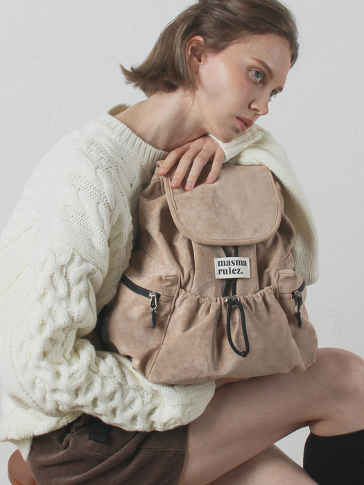 mini ver. Suede flap backpack _ Beige