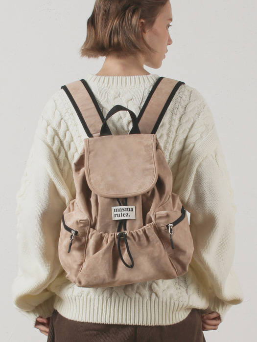 mini ver. Suede flap backpack _ Beige