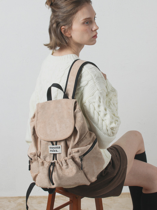 mini ver. Suede flap backpack _ Beige