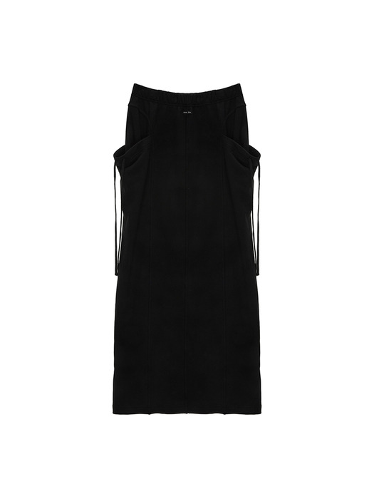 WASHED STRING CARGO SWEATSKIRT IN BLACK