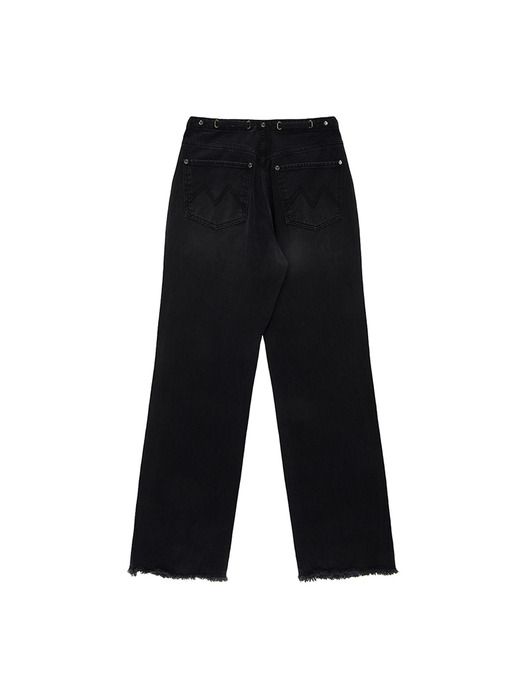 WAIST STRING BELTED DENIM PANTS IN BLACK