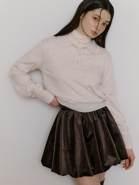 WIR VELVET BALLOON MINI SKIRT ASH BROWN