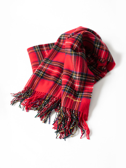 Fringe wool muffler (Red check)