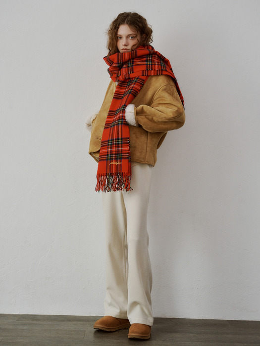 Fringe wool muffler (Red check)