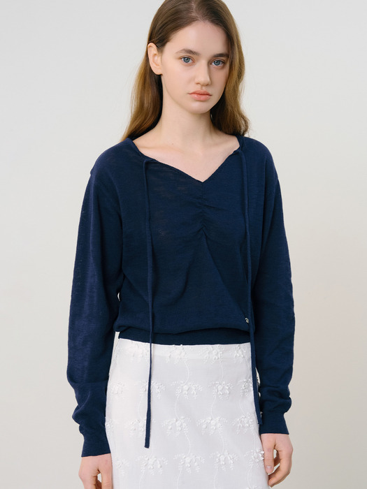 D Halter Neck Shirring Knit_Navy