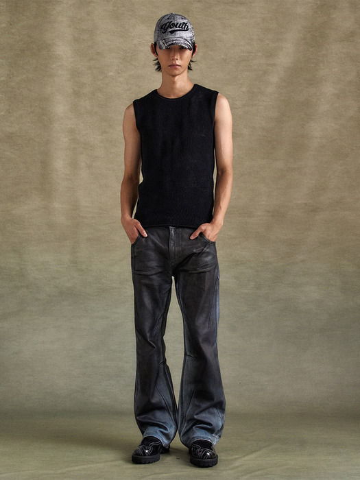 DIRTY SPRAY WASHED WIDE LEG JEANS apa815m(L.BLUE)