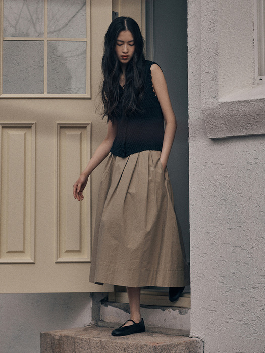PICOT PINTUCK FLARE SKIRT_BEIGE