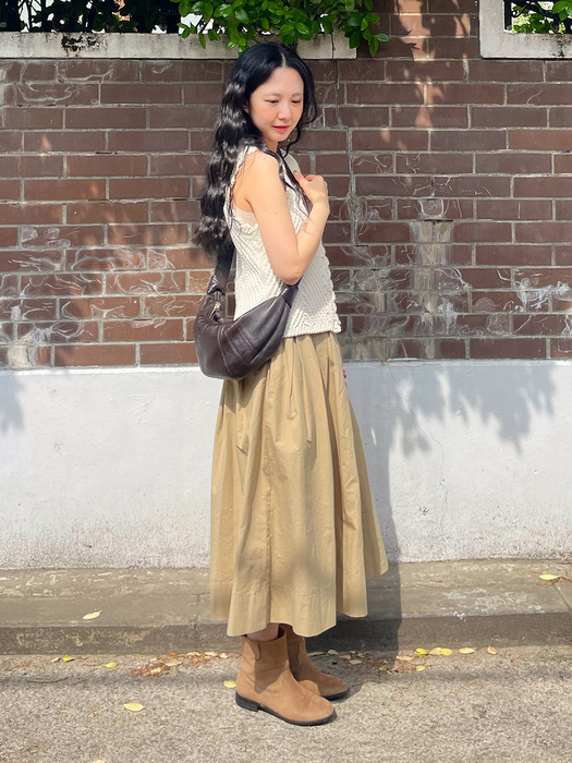 [강수PICK] PICOT PINTUCK FLARE SKIRT_BEIGE