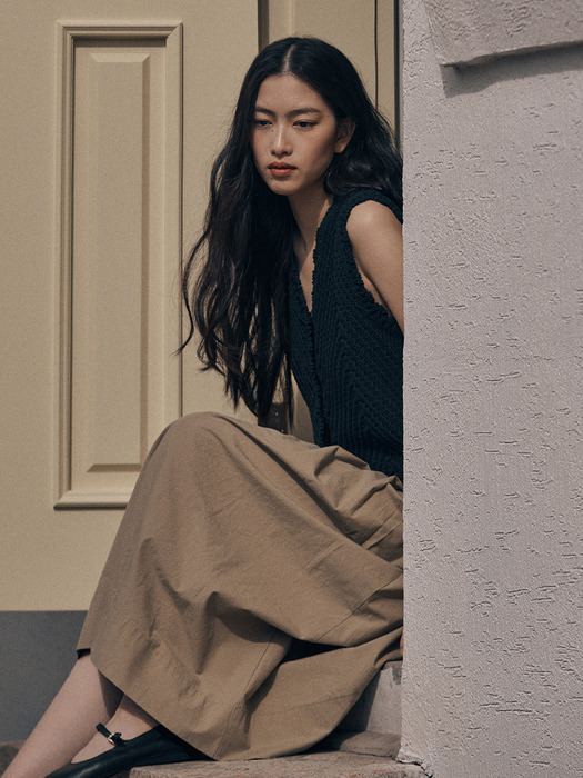PICOT PINTUCK FLARE SKIRT_BEIGE