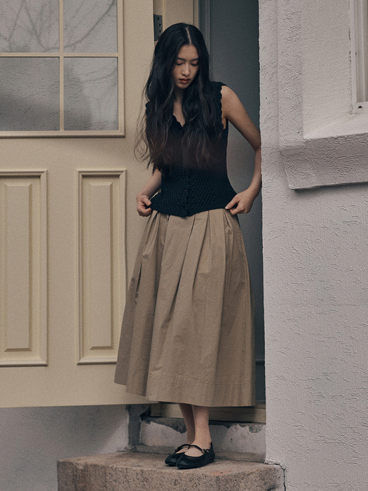 PICOT PINTUCK FLARE SKIRT_BEIGE