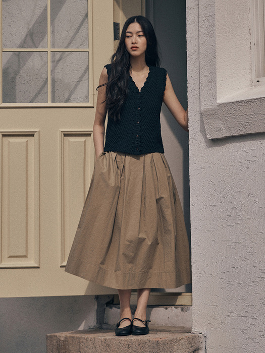 [강수PICK] PICOT PINTUCK FLARE SKIRT_BEIGE