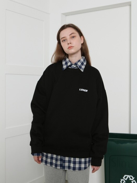 [L]Loner basic sweatshirt-black