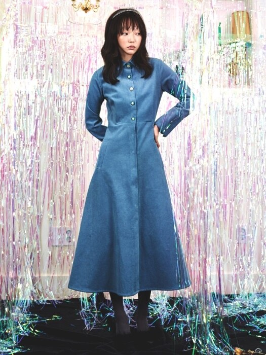 Corduroy Long Flare Dress_Blue