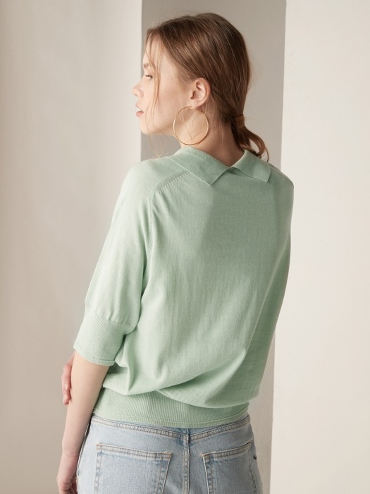 Short sleeve collar knit top - Mint