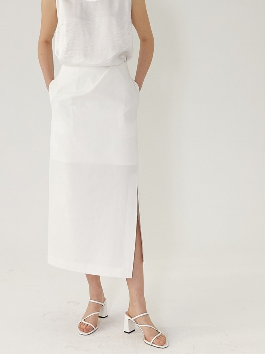 EMMA Side-Slit Mid Length Skirt(WHITE)