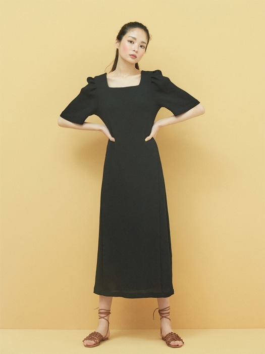 Square neck Minimal Dress in Black