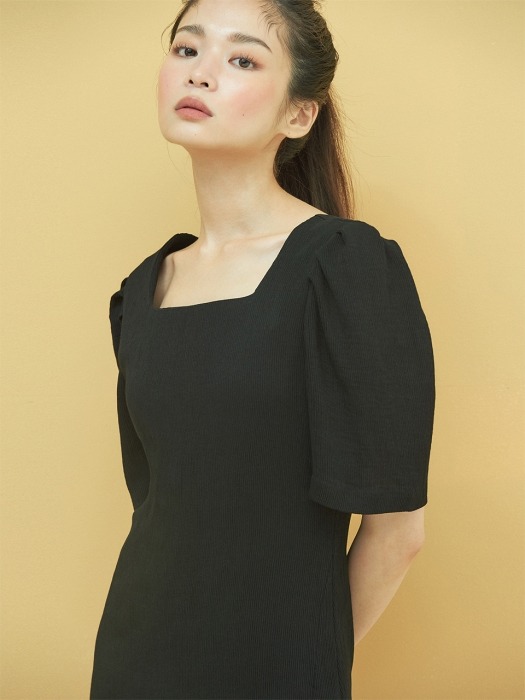 Square neck Minimal Dress in Black