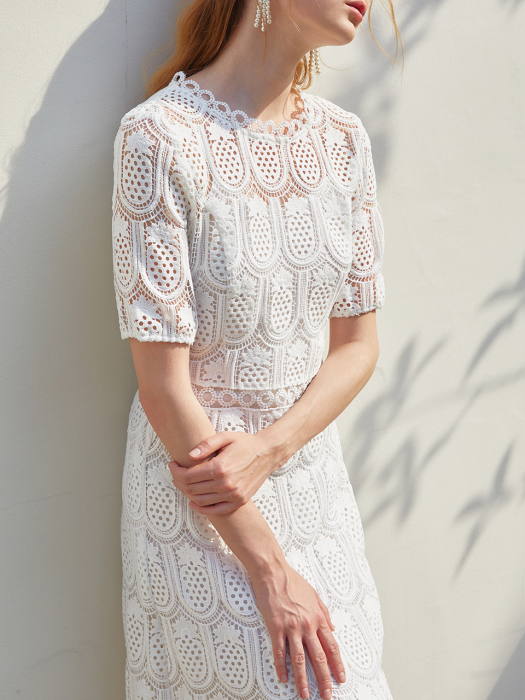 ANNE / Pineapple Lace Long Dress (white)