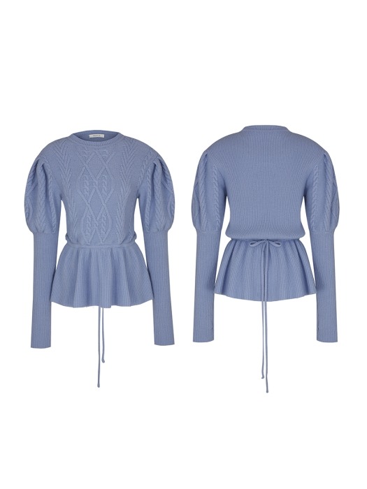 PUFF-SLEEVED CABLE KNIT TOP (SKY BLUE)